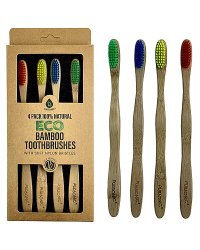 PURSONIC 100% Natural Eco Bamboo Toothbrushes