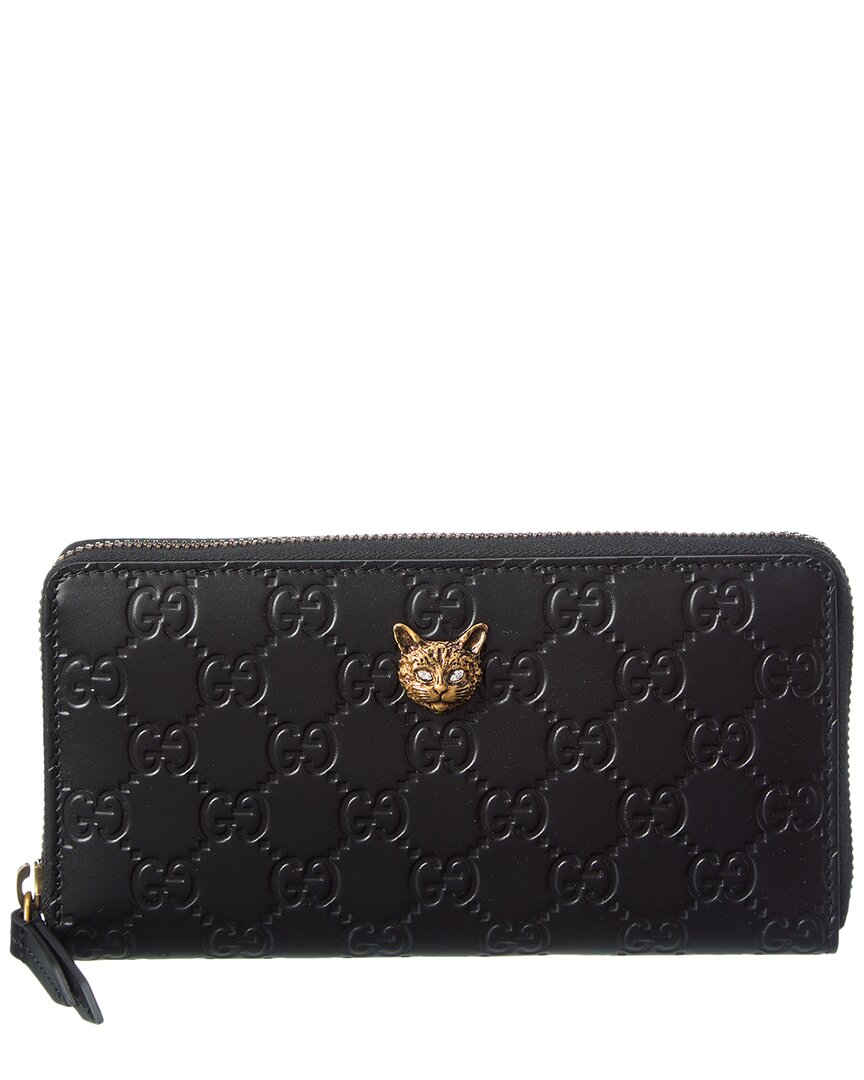 Gucci Ssima Leather Zip Around Wallet In Black ModeSens