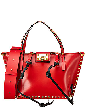Valentino Red Leather Medium Rockstud Hype Shoulder Bag