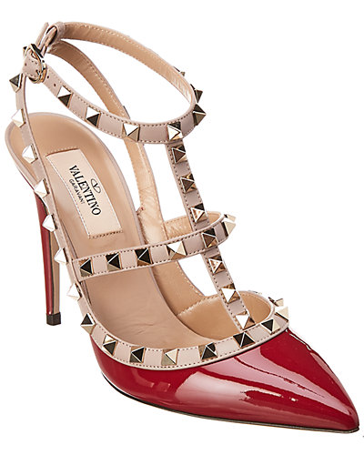 Valentino Cage Rockstud 100 Patent Ankle Strap Pump