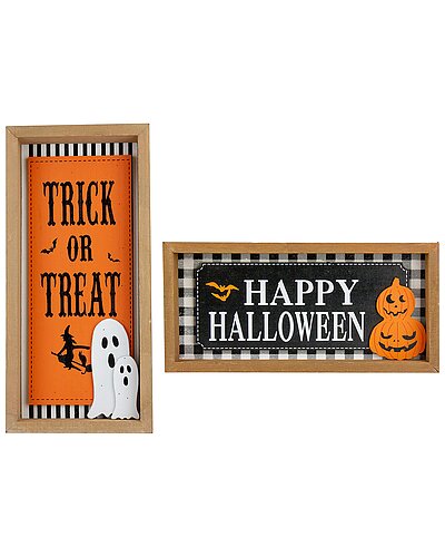 Northlight Set of 2 Happy Halloween Wooden Shadow Box Plaques