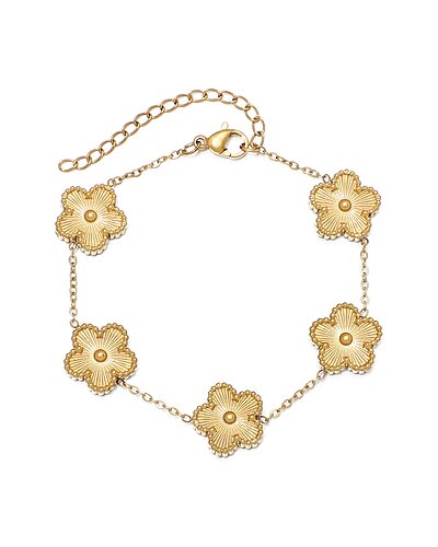 ADORNIA 14K Plated Stainless Steel Tarnish-Resistant 5-Leaf Clover Station Bracelet