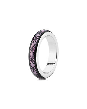 PANDORA Purple Floral Vintage Silver Enamel Ring
