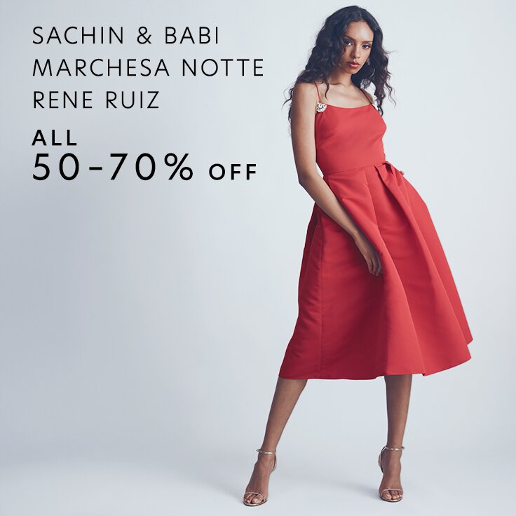 All 50 – 70% Off Marchesa Notte, Rene Ruiz, and Sachin & Babi: 100+ Arrivals