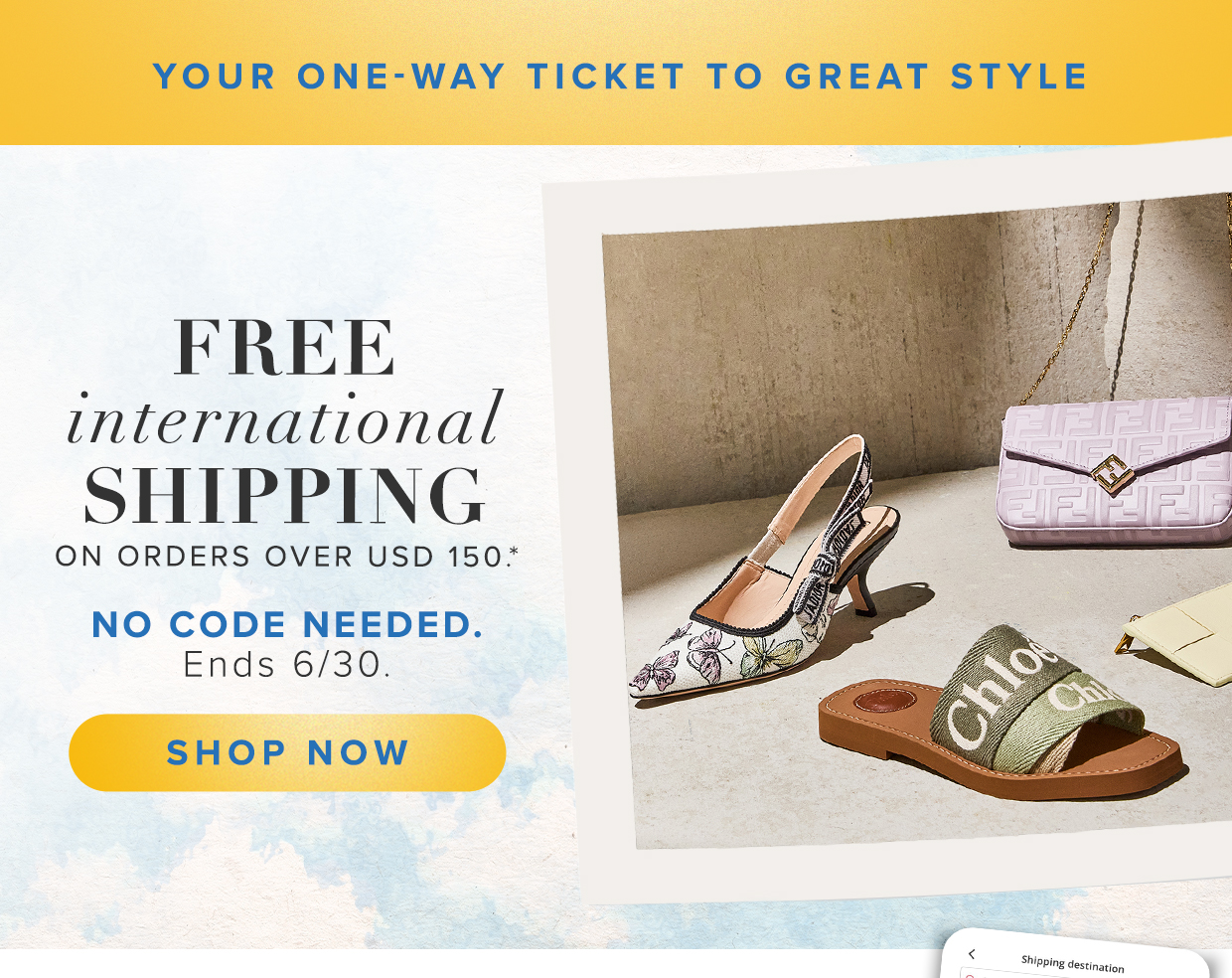 free shipping on international orders over USD 150.*