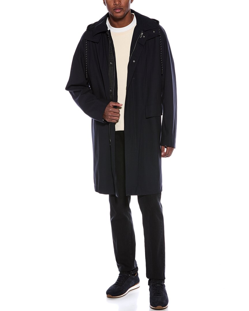 Shop Hugo Boss Boss Wool-blend Trench Coat In Blue