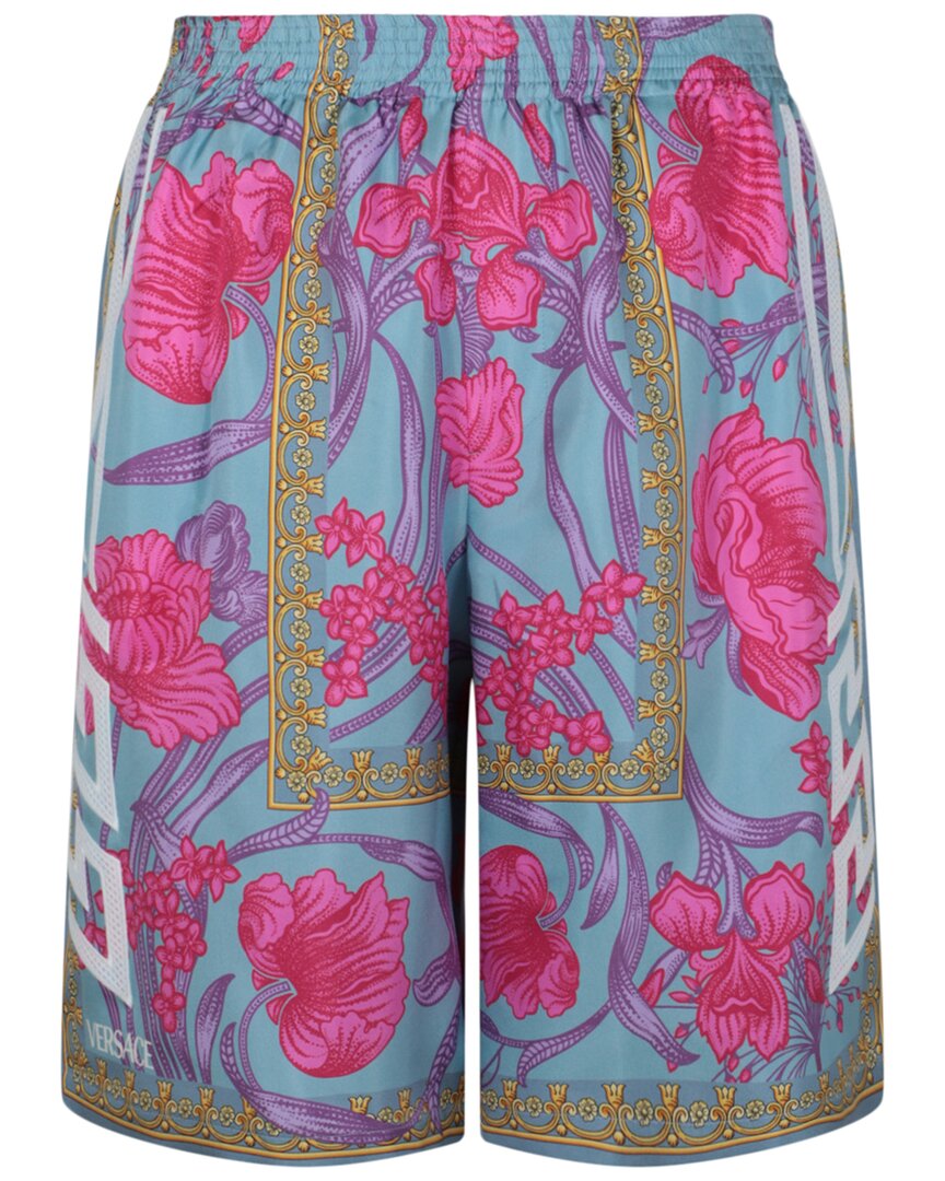 Versace Acid Bouquet Print Silk Shorts