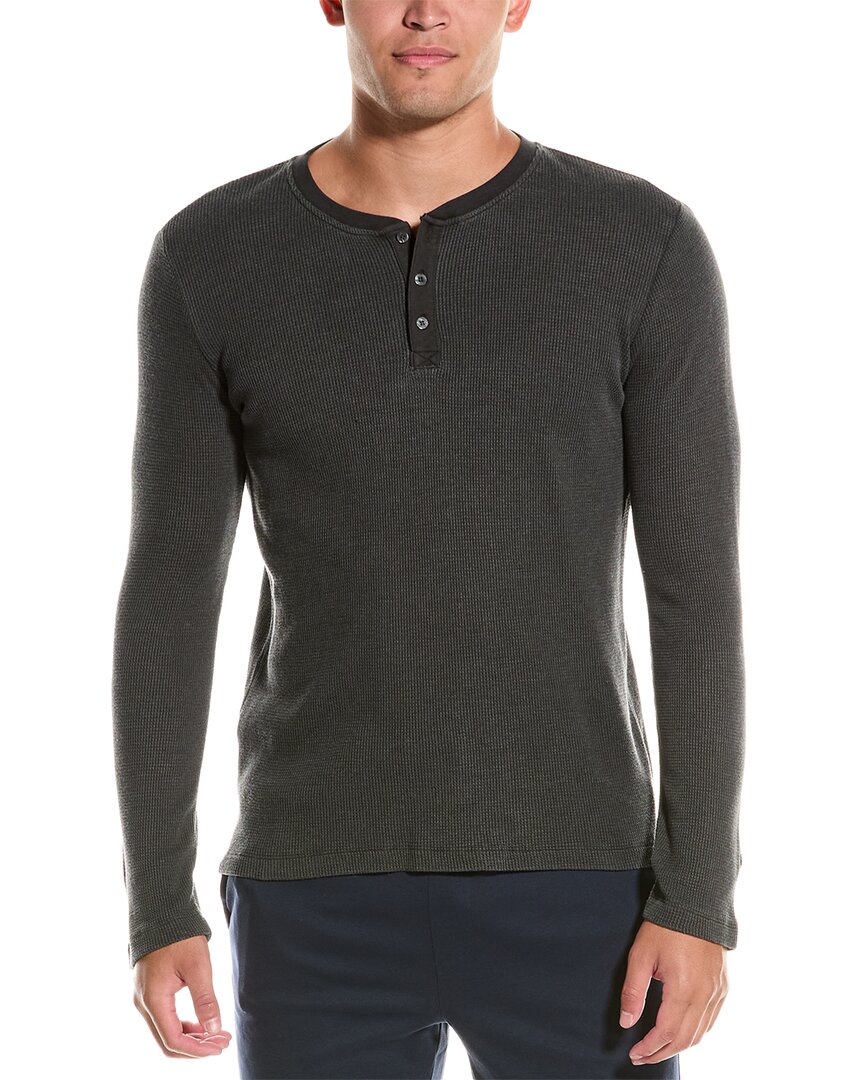 Barefoot Dreams Malibu Collection Pigment Waffle Long Sleeve Henley T-shirt In Grey