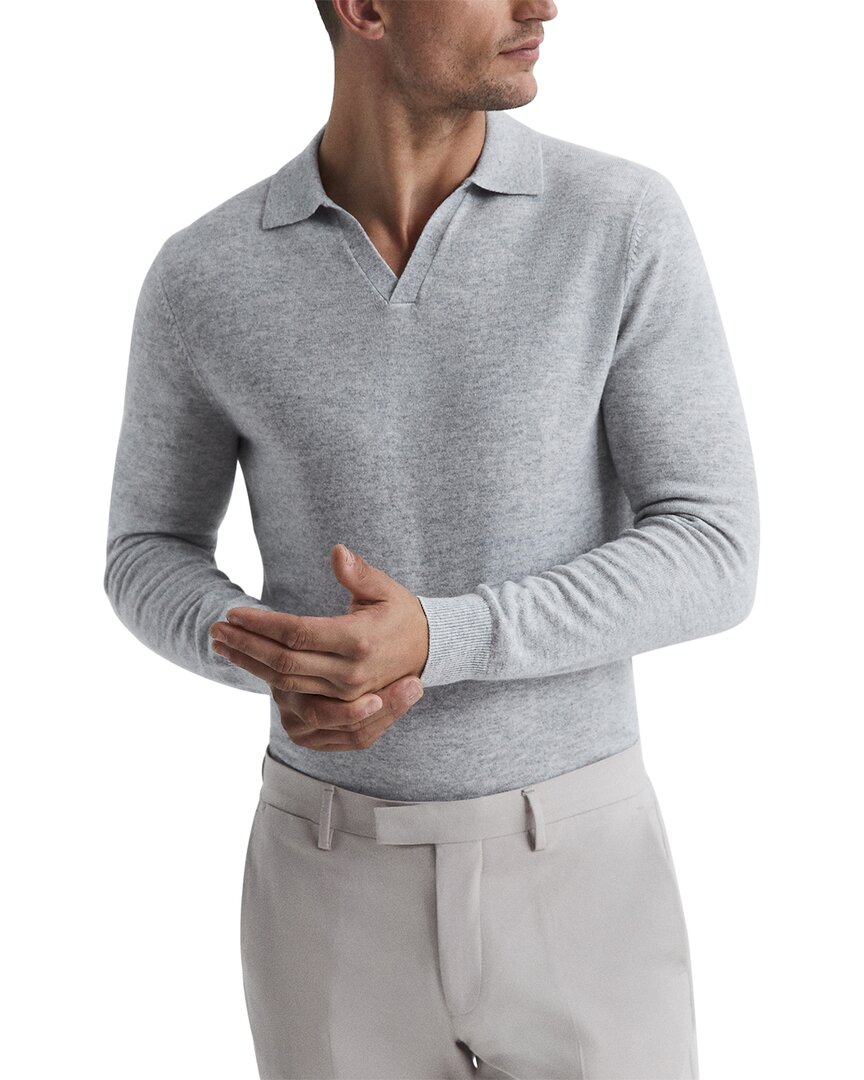 Reiss Soft Grey Melange Wool-cashmere Open-collar Polo Shirt