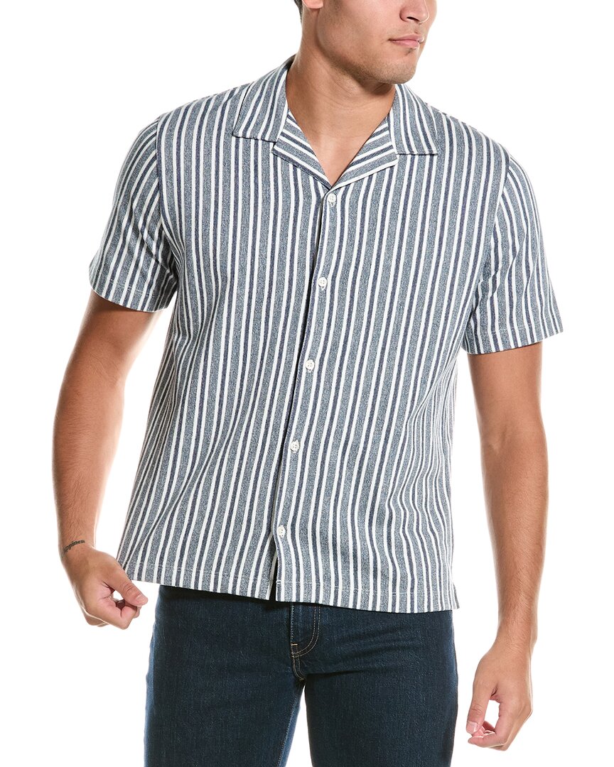 Vince Cabana Stripe Cotton Short Sleeve Button-up Shirt In Blue