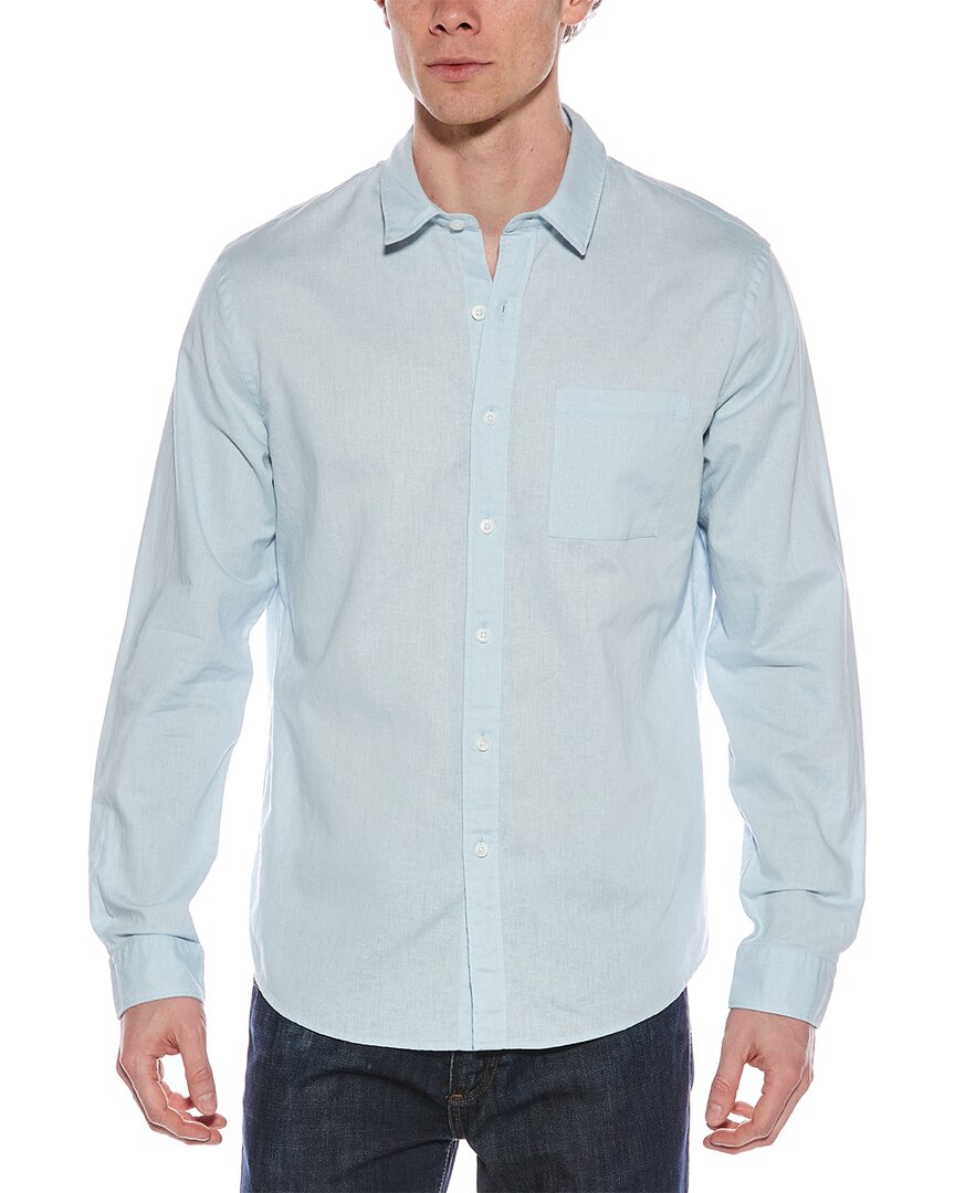 Vince Solid Linen Button Down Shirt In Blue