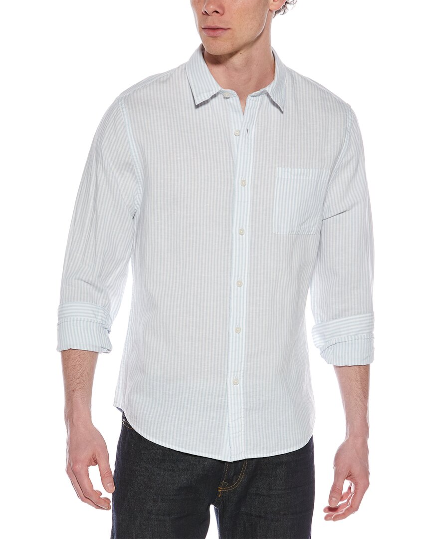 Vince Stripe Linen-blend Button-down Shirt In Blue