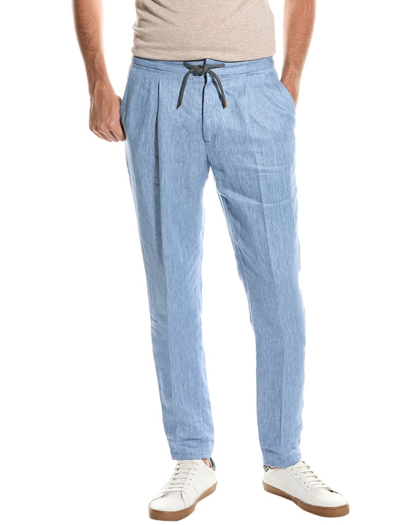 Brunello Cucinelli Linen Pant In Blue