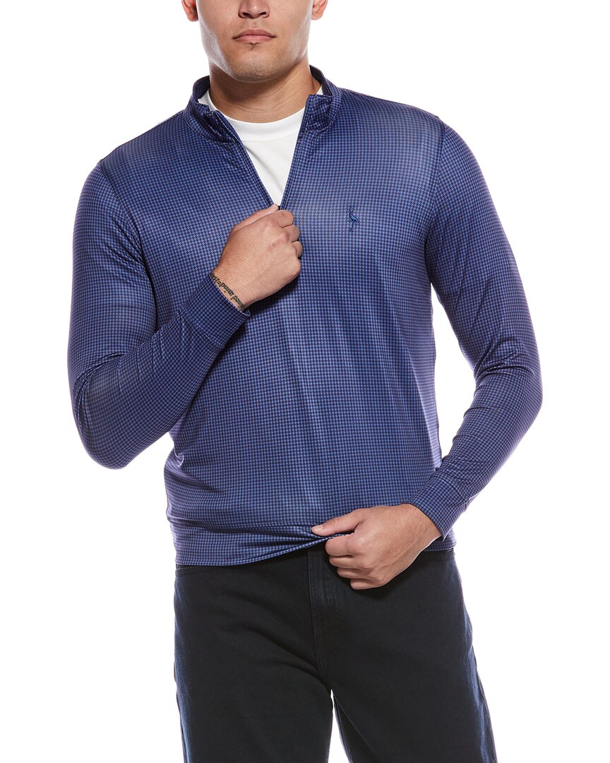 Tailorbyrd Mini Houndstooth Performance 1/4-zip Pullover In Blue