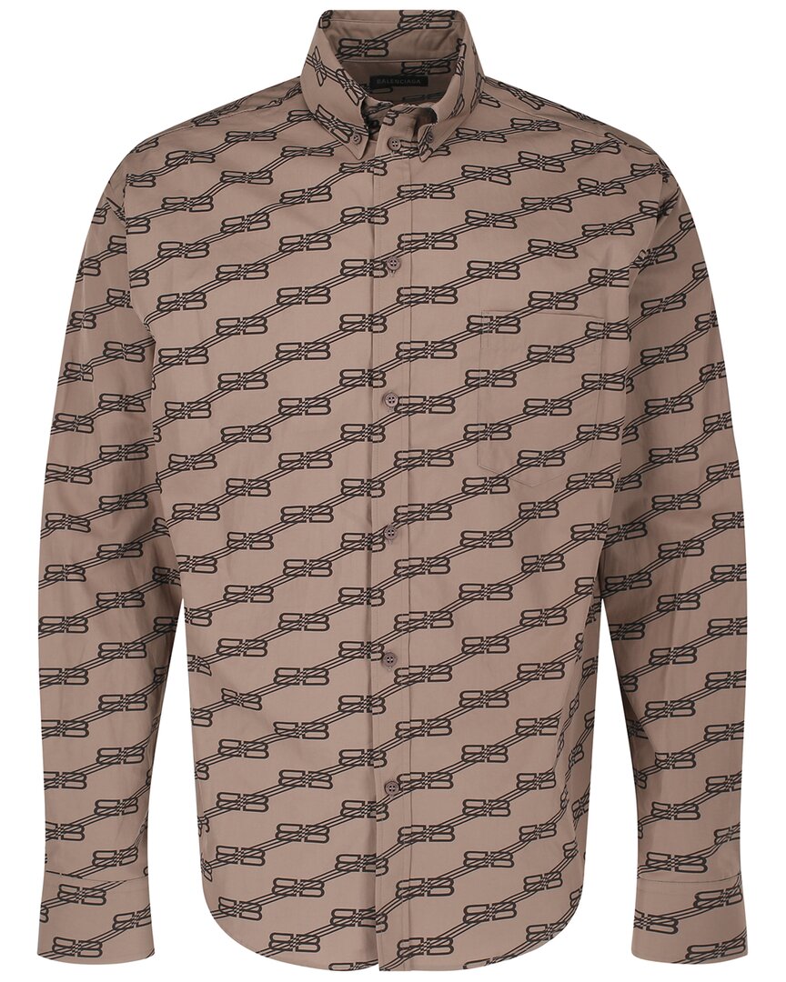 Balenciaga Monogram Long Sleeve Shirt In Neutral