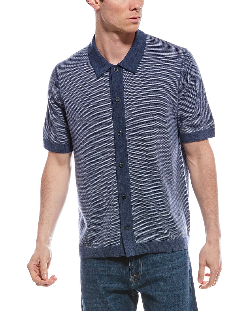 Vince Birdseye Short Sleeve Merino Wool Button-up Sweater