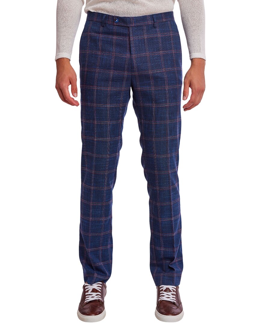 Paisley & Gray Downing Slim Flat Front Windowpane Dress Pants In Blue