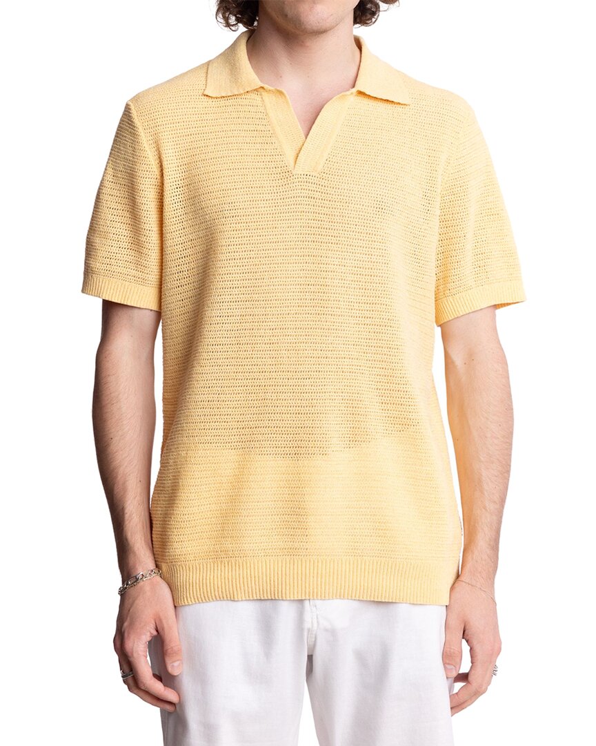 Paisley & Gray Open Knit Johnny Collar Polo In Yellow