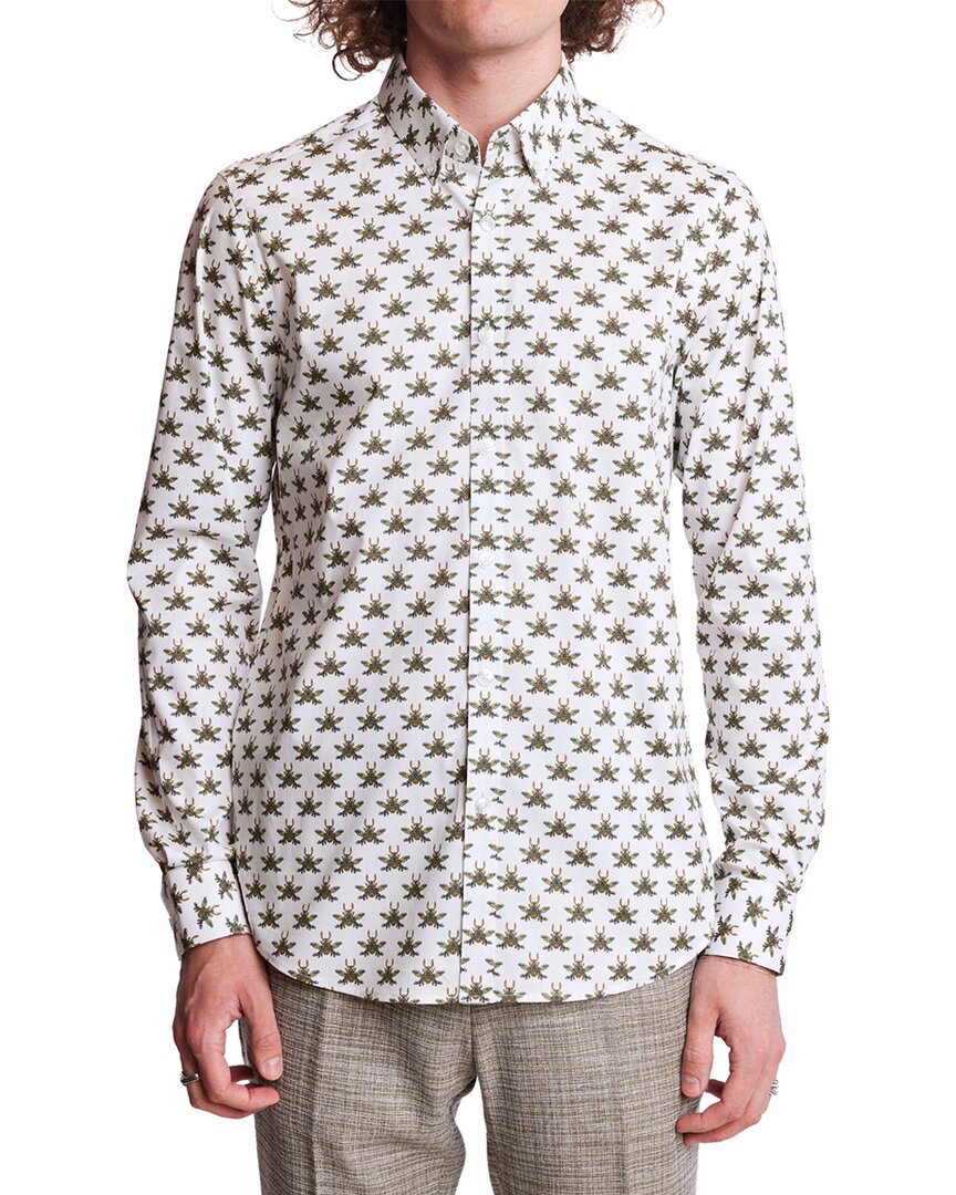 Paisley & Gray Brian Beetle Print Stretch Cotton Dress Shirt In White