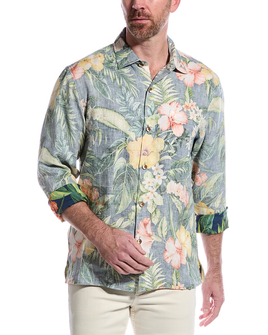 Tommy Bahama Midnight Hibiscus Linen Shirt In Navy