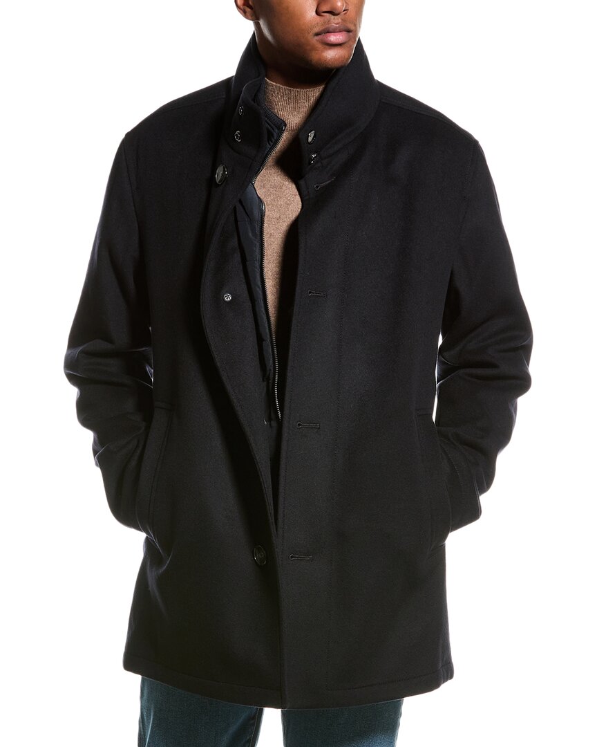 Hugo Boss Relaxed-fit Short Coat In Wool And Cashmere In Blue