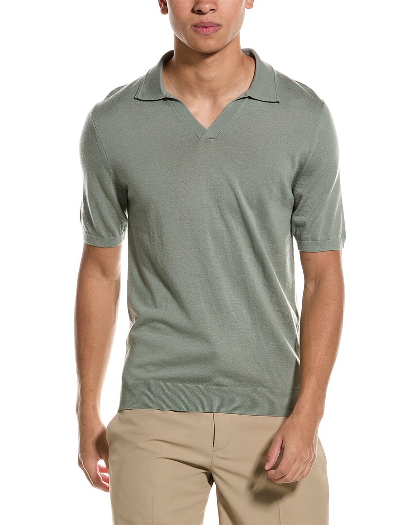 Reiss Duchie Merino Wool Open Collar Polo Shirt In Green