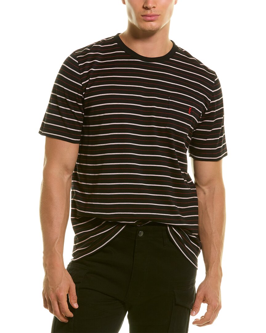 Shop Saint Laurent Striped Monogram T-shirt In Black