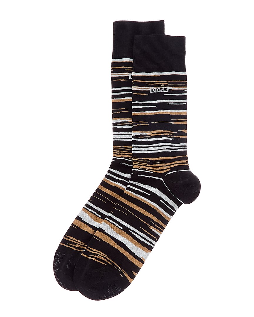 Hugo Boss Striped Regular-length Socks In A Mercerized-cotton Blend In Black