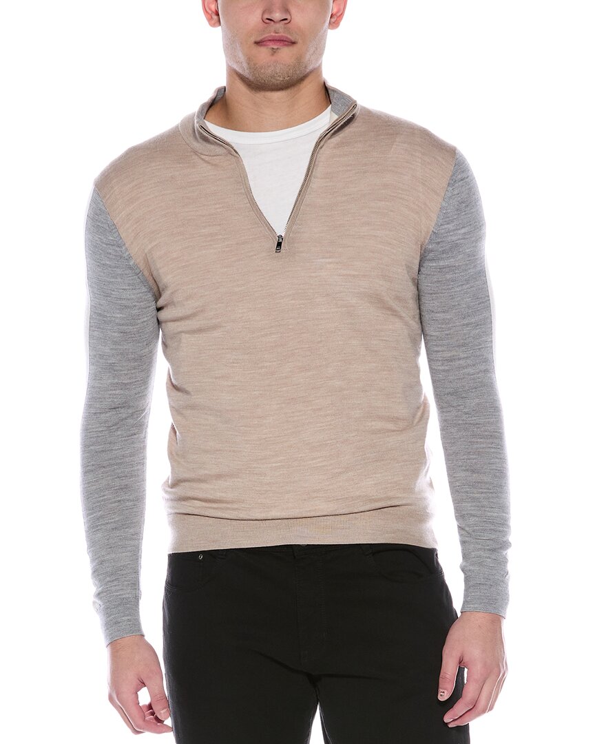 Reiss Men's Two-tone Quarter-zip Wool Sweater In Beige