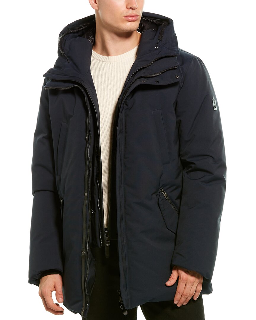 Shop Mackage Edward Leather-trim Down Coat In Blue