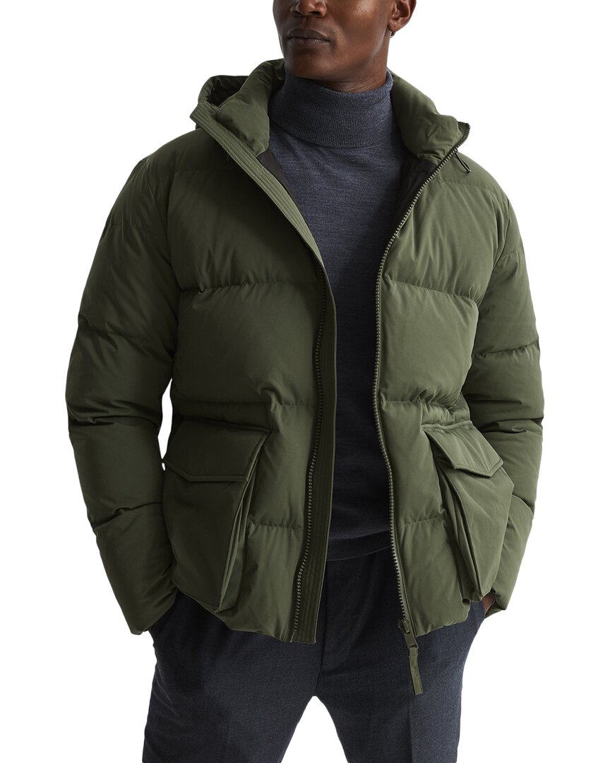 Reiss Ryder Hooded Short Puffer Jacket In Brown