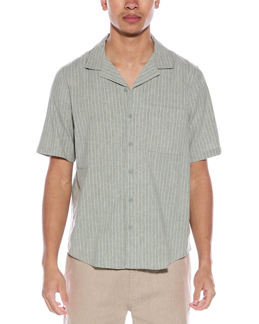 Onia Stretch Yarn-dyed Linen-blend Vacation Shirt In Green