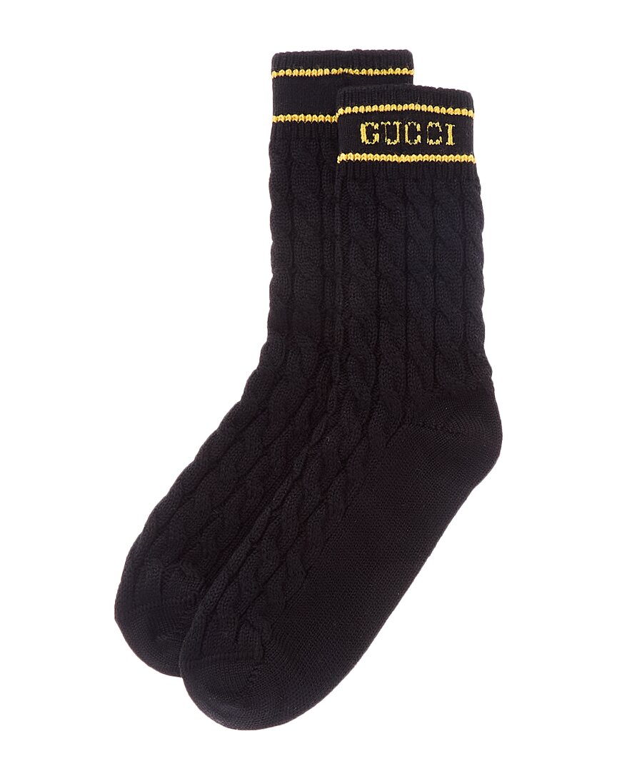 GUCCI GUCCI LOGO CABLE KNIT WOOL SOCKS