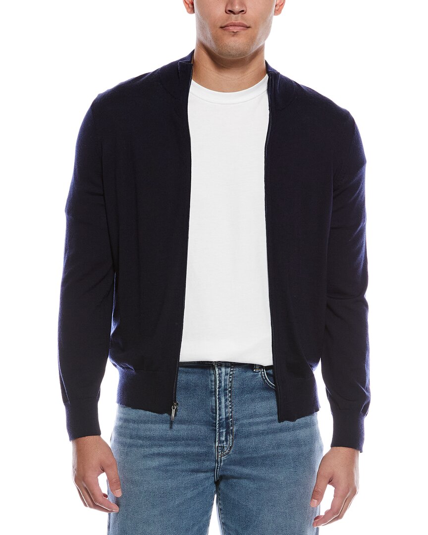 Brooks Brothers Wool Zip Cardigan In Blue
