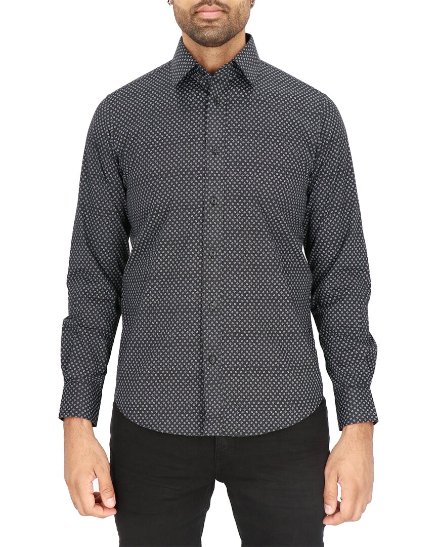 Scotch & Soda Modern Fit Flower Stretch Cotton Dress Shirt In Black
