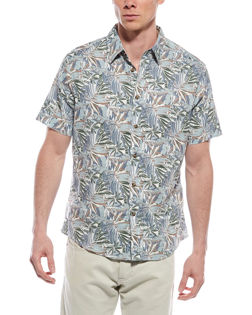 Report Collection Tropical Print Woven Linen-blend Sport Shirt In Gray