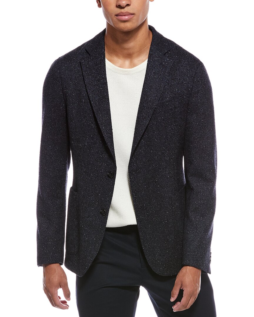 Hugo Boss Hanry Wool & Silk-blend Blazer In Blue
