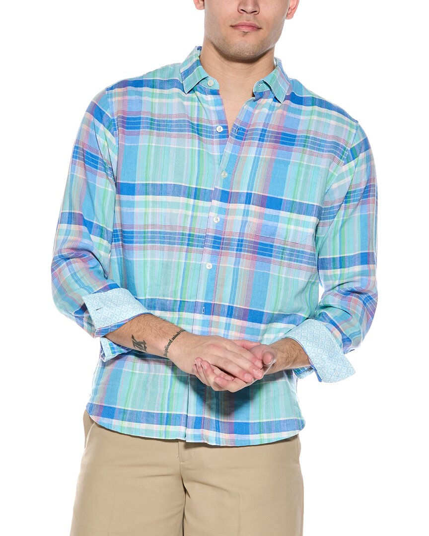 Tommy Bahama Barbados Breeze Villa Check Linen-blend Shirt In Blue