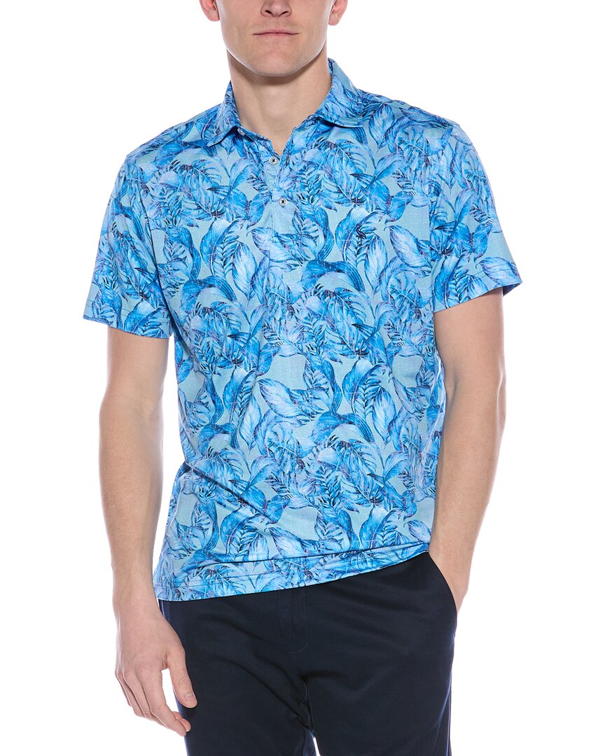 Shop Tailorbyrd Tropical Leaves Performance Polo Shirt In Blue