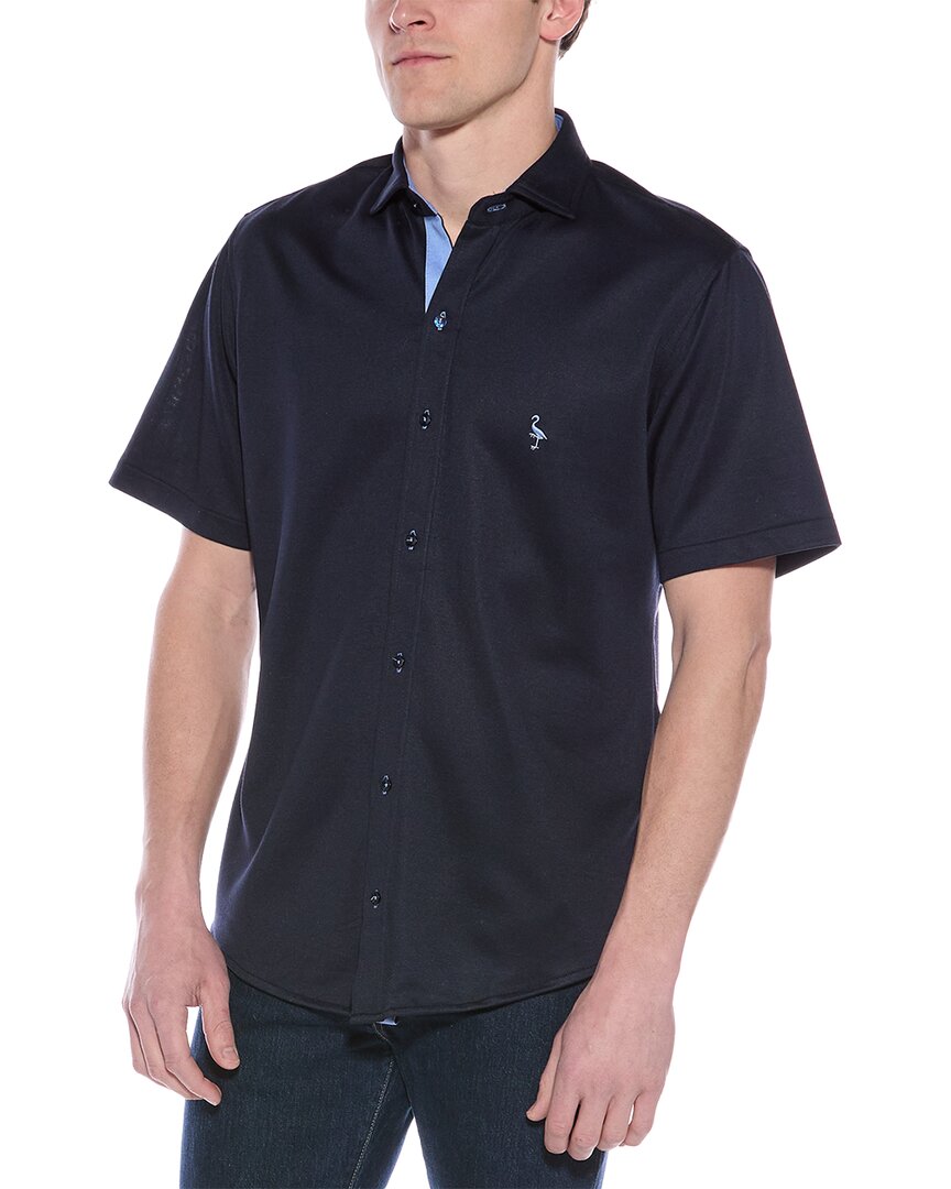 Tailorbyrd Solid Modal Blend Short Sleeve Shirt In Navy