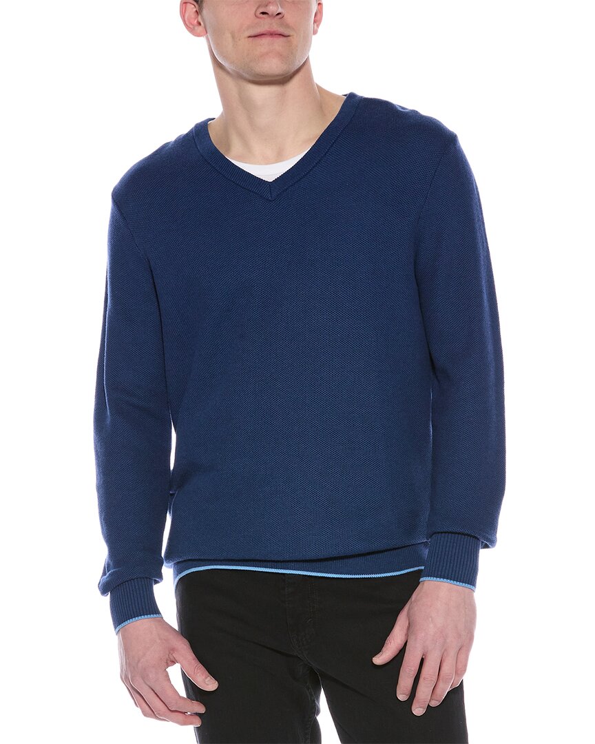 Tailorbyrd Textured Waffle V-neck Sweater In Blue