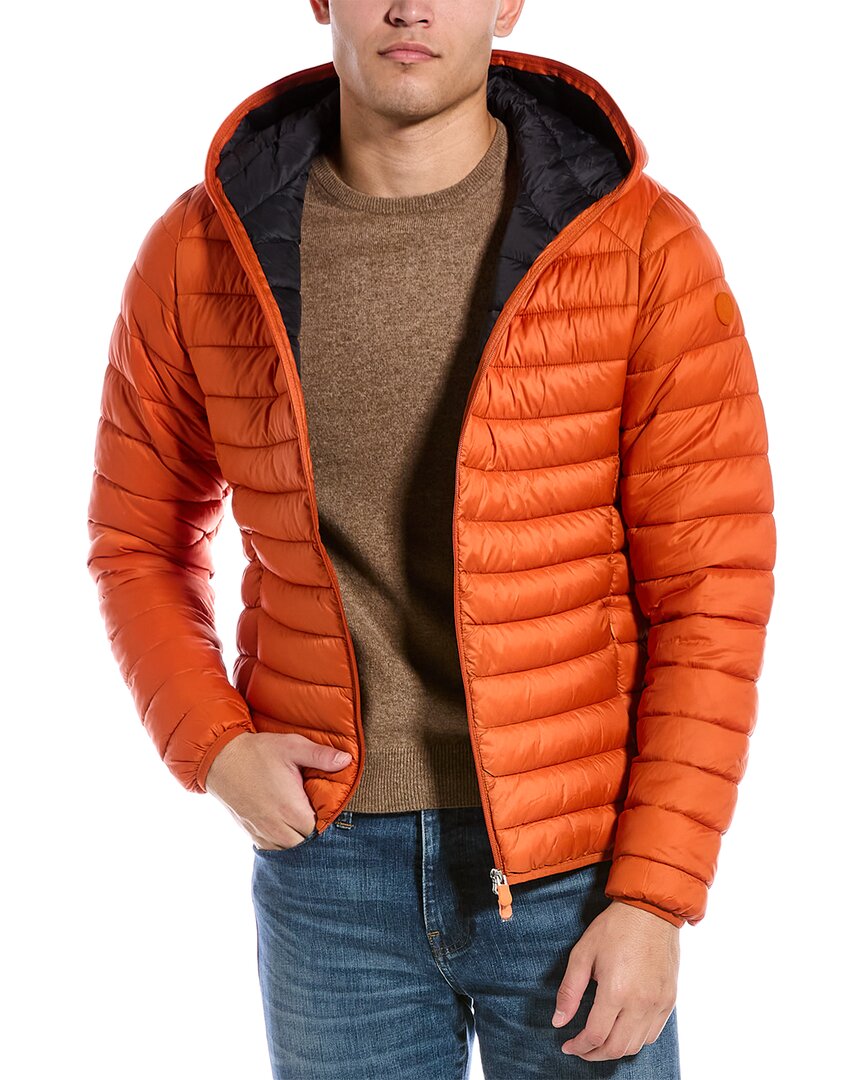 Save The Duck Donald Logo-patch Hooded Padded Jacket In Orange