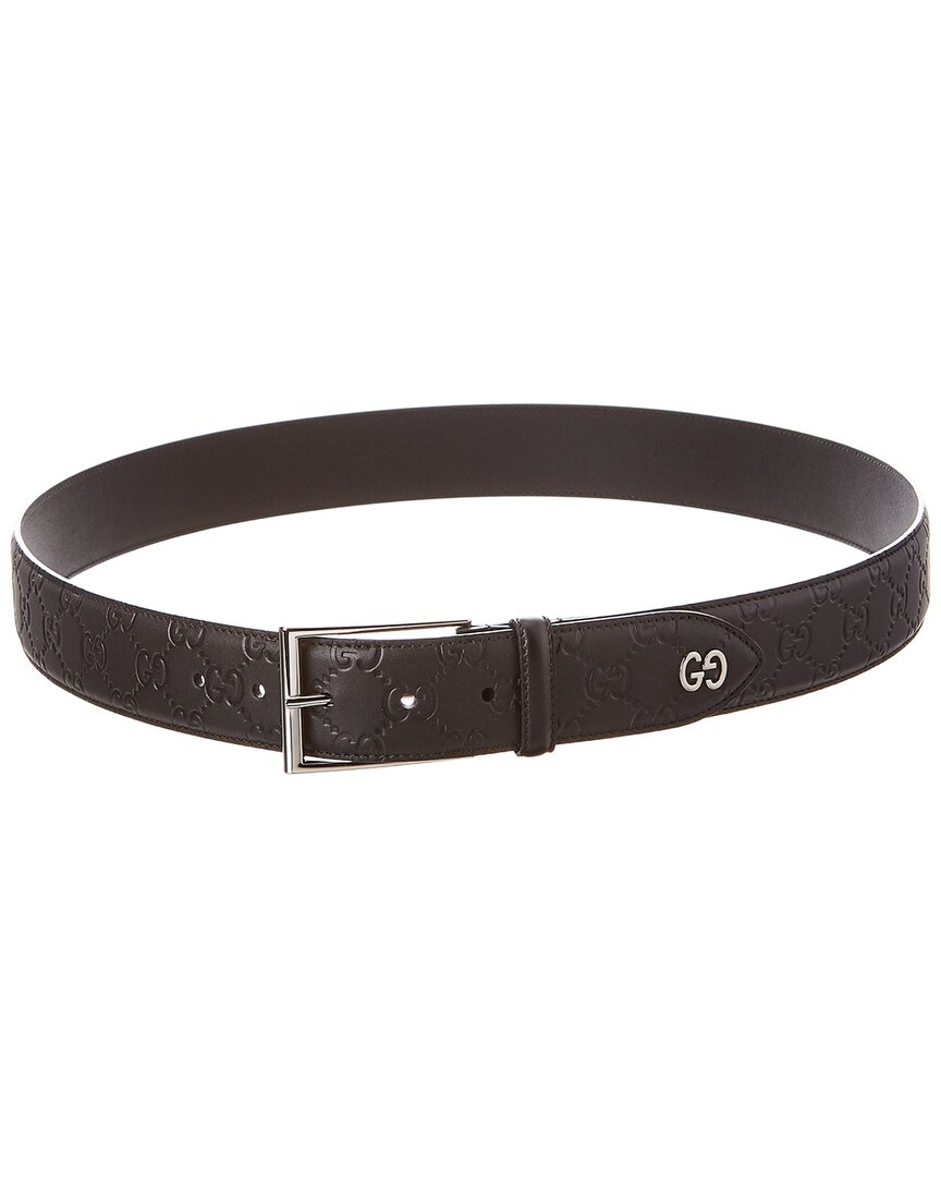Shop Gucci Interlocking G Signature Leather Belt In Black