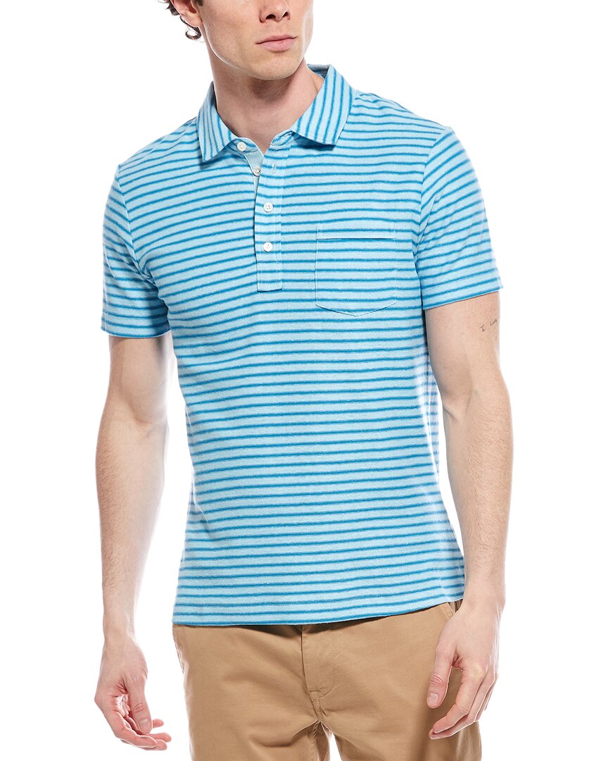 Billy Reid Stripe Hemp Cotton Polo Shirt In Day Blue In Blue