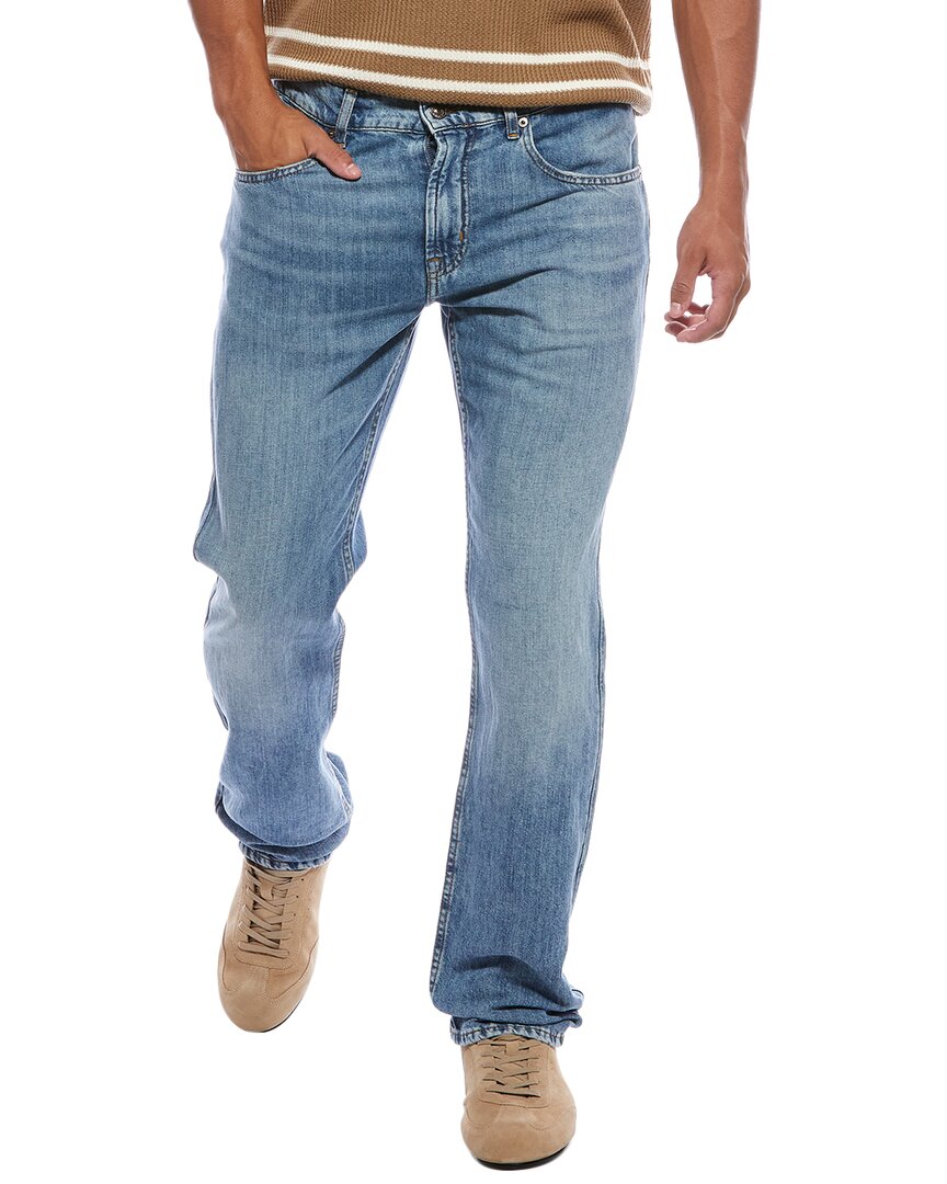 7 For All Mankind The Straight Station Linen-blend Jean In Blue