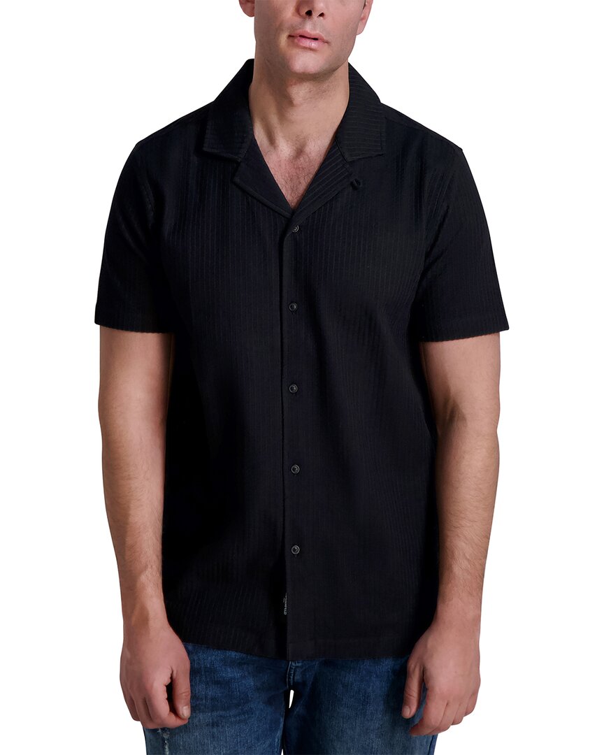 Karl Lagerfeld Paris Stripe Cotton Knit Camp Shirt