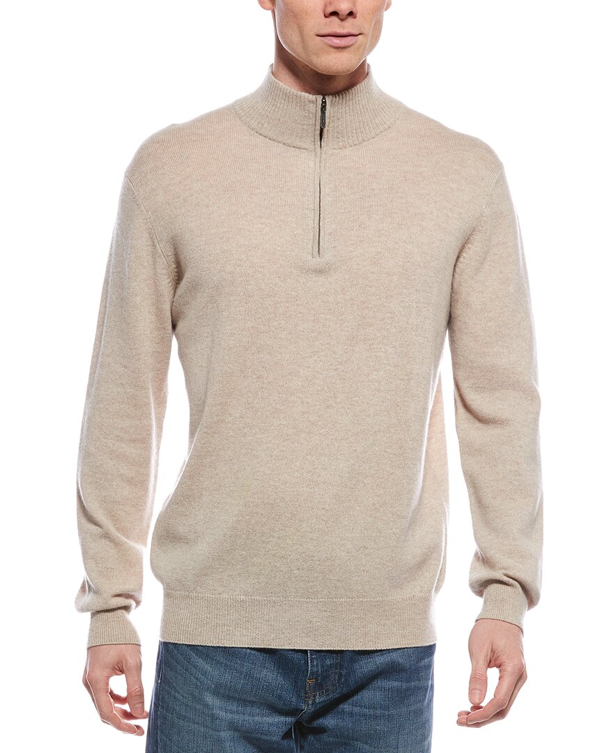 Forte Cashmere Mock Neck Cashmere 1/4-zip Sweater In Neutral