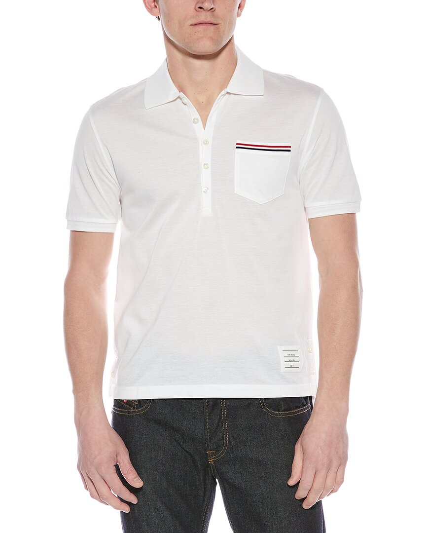 Thom Browne Rwb Trim Jersey Polo Short In White