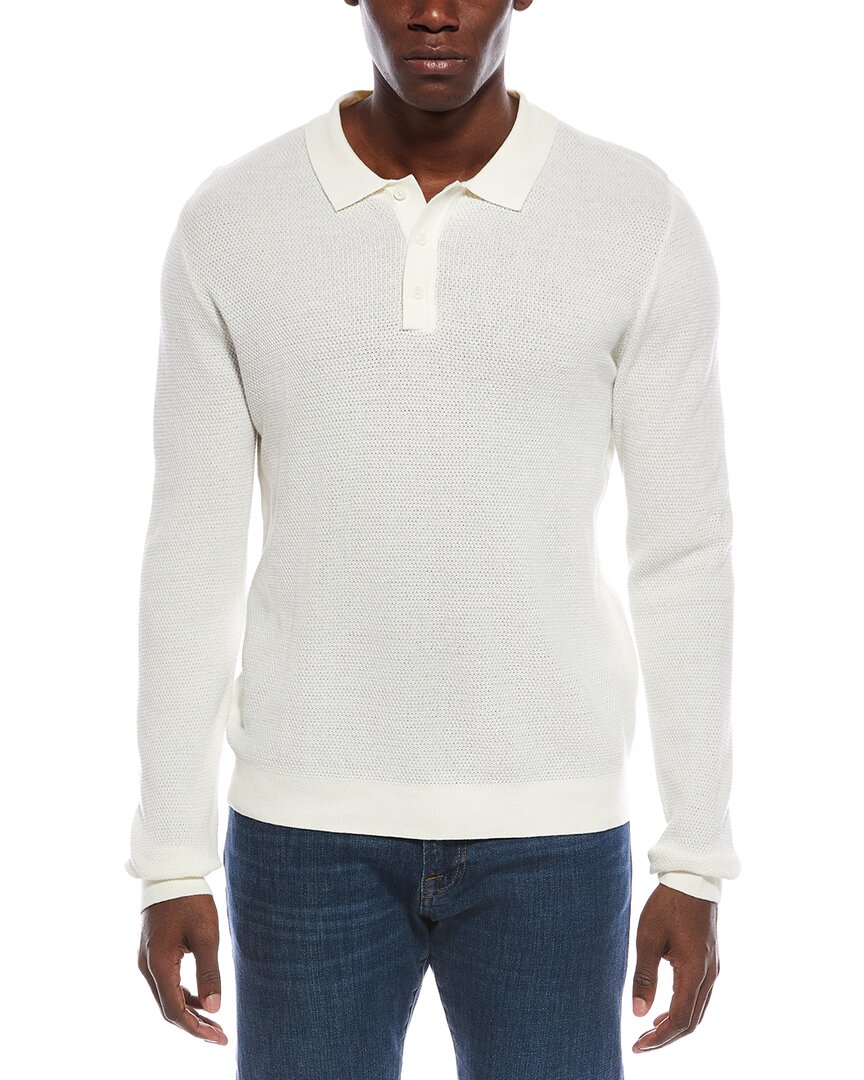 Onia Textured Knit Long Sleeve Polo Shirt In White