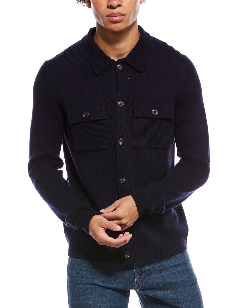 Amicale Cashmere Button Front Wool & Cashmere-blend Shirt In Blue